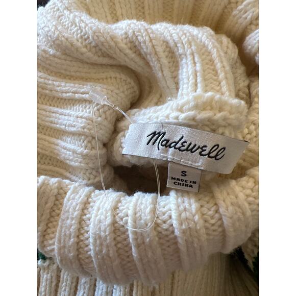 Madewell Antique Cream and Green Varsity Wide Rib Turtleneck Sweater NWOT Small - Picture 11 of 11
